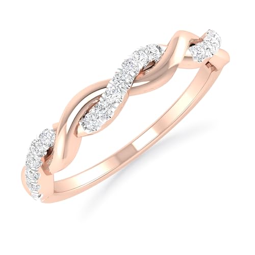 Inspereza Solid 14k Real Gold Minimalist Infinity Reef Knot Thin Stackable Diamond Ring | 1/10 Ct TW Real Diamond Engagement Anniversary Wedding Band for Women | Simple Gold Stacking Rings (Size 4-9)2
