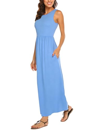 Image of Hount Women's Summer Sleeveless Striped Flowy Casual Long Maxi Dress with Pockets