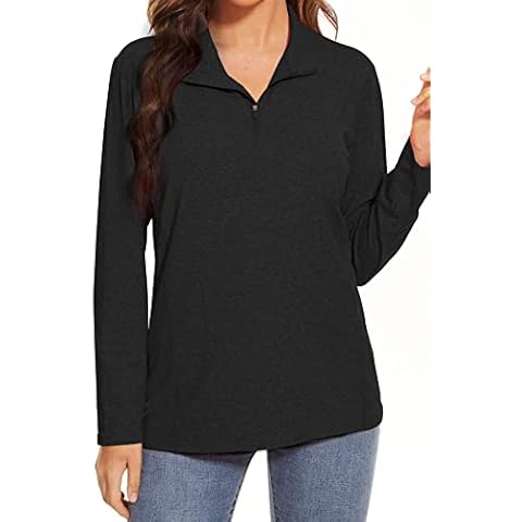 NEYOUQE Women Long Sleeve Quarter Zip Pullover Polo Shirts Athletic Workout Running Golf Tees Hiking Sun Protection Tops, 001-black, Large Cover
