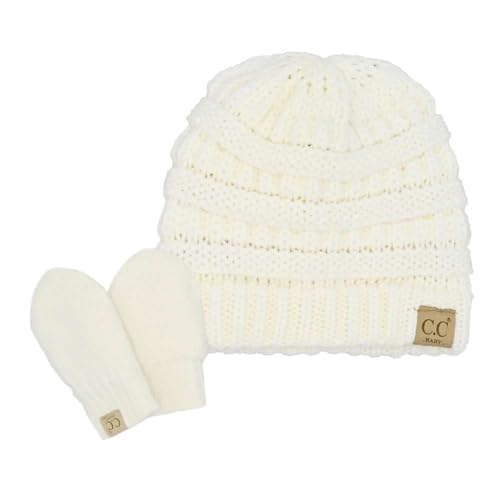 C.C Babies' Winter Cable Knit Beanie and Fuzzy Lined Mitten Set