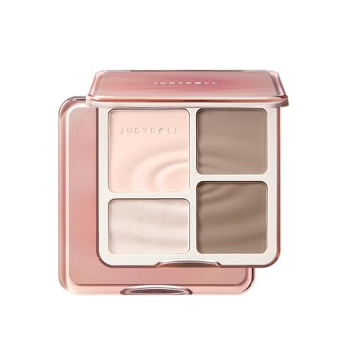 JUDYDOLL Highlight & Contour Palette, All-in-One Matte Highlighter Contour Compact, Natual Finish, Ultra-fine Powder, Blendable Face Makeup for Cool and Olive Skin Tone (01 Wave Shadow Palette)