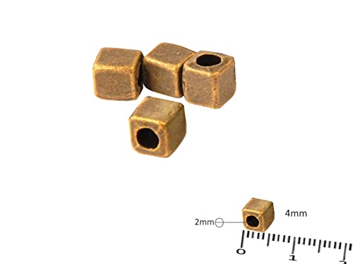 Bronze Spacer Beads, Intermediate Parts, Brass Metal Beads, 4 mm Cube, Hole 2 mm for Leather Band Cord, Jewellery Beads - Image 4