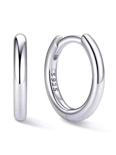 ChicSilver Petite Créoles Argent 925 Massif Femme 8MM Anneau Boucles d’Oreilles Mini Creole Argent Hoop Earrings