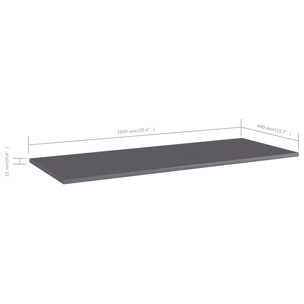 Regał na książki, 4 sztuki, wysoki połysk, szary, 100 x 40 x 1,5 cm, materiał drewnopochodny, do systemu regałowego, regał stojący, możliwość rozszerzenia, przestrzeń do przechowywania do