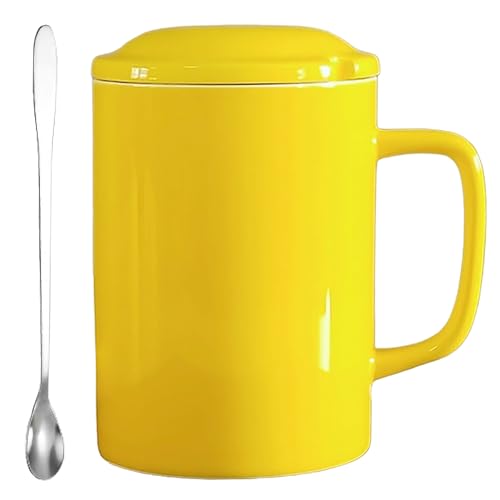 NIUKOMY Tazza Jumbo Grande 1000ML, Tazze Gigante, Tazza da Caffè Extra Large in Ceramica con Coperchio e Cucchiaio per Ufficio e Casa, Giallo