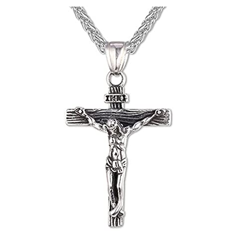 YYZLL Collier Gourmette Crucifix Homme Femme Pendentif Croix Catholique en Acier Bijou Religieux Cadeau Parfait,Argent