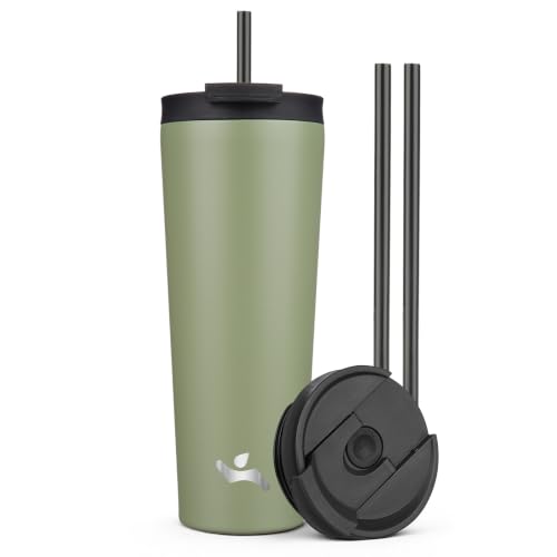 Image of Konokyo 26 oz Insulated Tumbler Water Bottle with Straw Lid, ArmyGreen