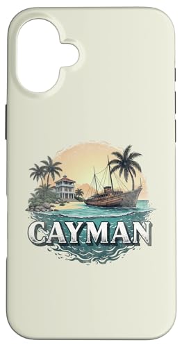 Custodia per iPhone 16 Plus Retro Grand Cayman Island Paesaggio Vintage Souvenir