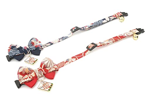 PetSoKoo Double Bowtie Cat Collar with Japan Kabuki Charm. Safety Breakaway Buckle. Cute Kitten Collar for Girl Boy Cats - Image 3