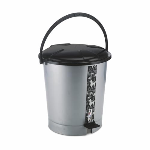 Nayasa Army Pedal Bin- 11.5 Ltrs | Dustbin with Lid | Garbage Waste Bin with Handle | For Kitchen -Bathroom | Strong & Durable | Black