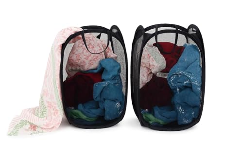 Image of Mesh Laundry Foldable Basket 4 Pc (28 x50 cm)- Breathable, Sturdy, Foldable, and Space-Saving Design for Clothes and Storage. (4, 4 Pcs SMALL (28X28X50) - Black /Sky /Royal /Red)