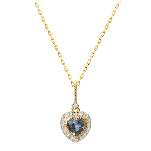 Pendentif coeur en zircone bleue et argent sterling plaqué or