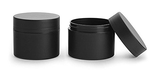 8 oz Frosted Black Polypro PIR Jars with Black Deep Skirted Caps
