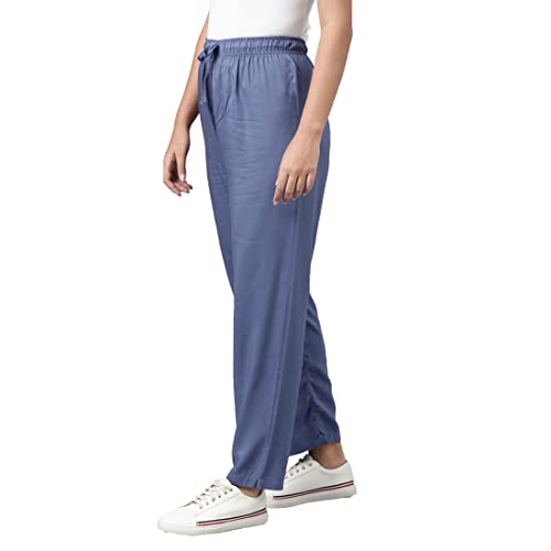 Image of GO COLORS Women Solid Mid Rise Relaxed Fit Viscose Casual Pants