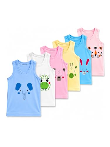Image of BODYCARE Unisex Baby Vest Sleeveless Cotton Baniyan | Kid's Sando Baniyan, Kids Vest | Soft & Breathable Baby Jabla |Toddler Innerwear for Boys & Girls, Cute Prints | Multicolor| Pack of 3