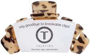 TELETIES - Medium Hair Clip - Strong Grip, Bendable Teeth, Comfortable Curved Design - Ideal for Medium-Thick Hair - For All Hair Textures - Blonde Tortoise