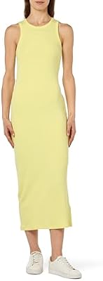 Tommy Hilfiger Mujer Vestido Midi Dress Slim Fit, Amarillo (Yellow Tulip), XL