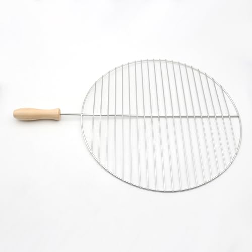 Stainless Steel Grill Grate with Ergonomic Wooden Handle | Stainless Steel Cooking Grate for Meat & Vegetables | Easy to Transport & Store, Perfect for Camping, Gatherings, & Family Barbecues