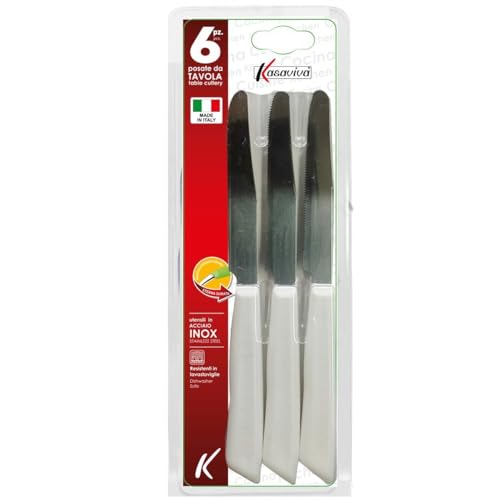 Kasaviva Coltelli da Tavola, Set di 6pz per Tavola, Lama in Acciaio Inox Bonomi, Manico Indeformabile (BIANCO, 1)