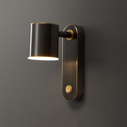 HUAYUSEDF Brass Wall Mounted Reading Light - 3 Color Temperatures, Adjustable 360° Sconce Lamp, Hardwired Fixture for Bedroom, Kitchen, Hallway Switchable On/Off Design