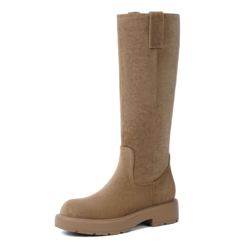 Image of VIUGJNEX Knee High Boots Women Low Heel Flat Chunky Fall Tall Riding Boots