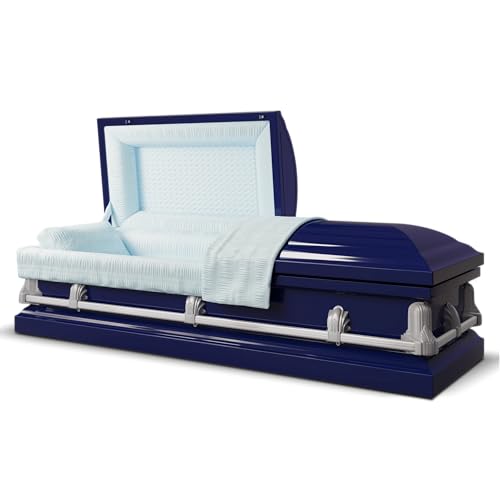 Titan Casket Andover Series Steel Funeral Casket for Humans (Dark Blue) Handcrafted Steel Casket with Dark Blue Finish with Light Blue Crepe Interior