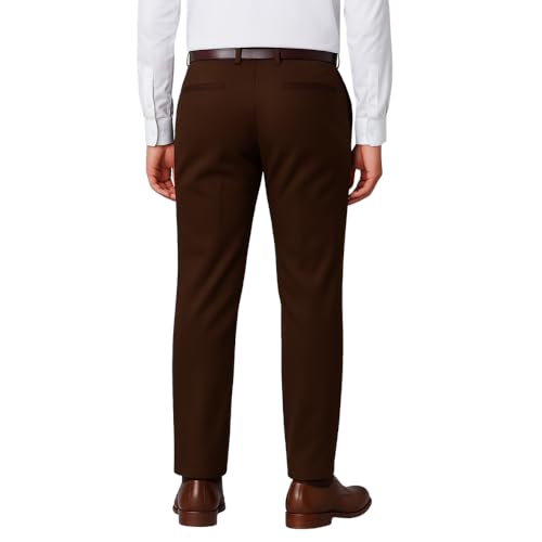 Image of Men's Stretchable Formal Trousers | Regular Fit Mid Rise Office Wear Pants | Elasticated Waistband 2 Inch Stretch | 4 Pocket Pant