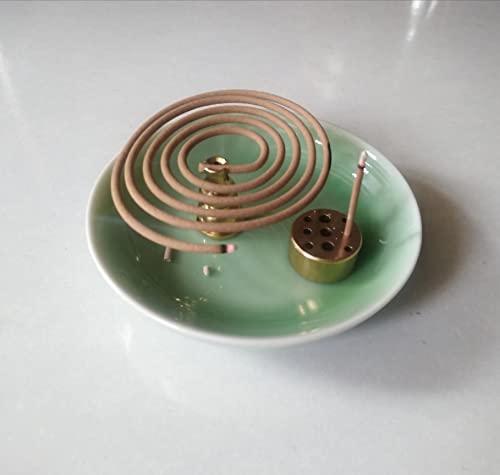 Incense Holder,Ceramic Incense Burner Tray,Celadon Incense Stick Ash Catcher,9-Hole Brass Holder,China Celadon Incense Burner,For Incense Sticks,Coil Incense.(Mei Ziqing) #TOP7