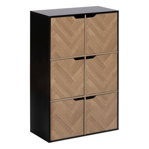 5 five simply smart 5five - Étagère 6 Cases 6 Portes Chevrons - Effet Bois et Noir - Forme Cube - Rangement Utile et Pratique - Salon, Bureau, Chambre