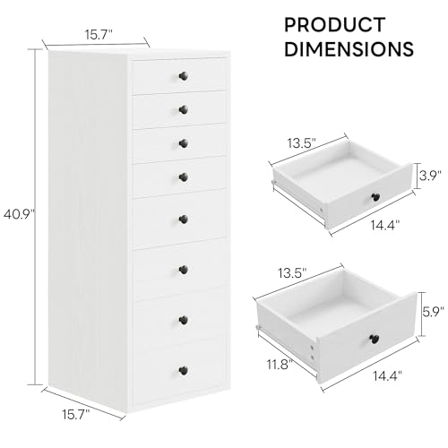 image for LIKIMIO Tall Dresser, Small Dressers with 8 Storage Drawers, Chest of 