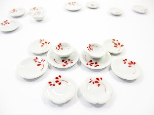 Dollhouse Miniature Ceramic Set 10 Pcs Hand Painted Mixed Kitchen Plate 15699