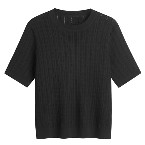 Image of Wowcarbazole Womens Summer Tops Short Sleeve Casual Crew Neck Fashion T Shirts Knit Pullover Sweater Trendy 2024