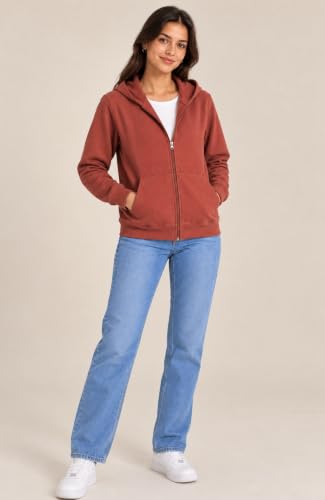 Image of SANE ORIGINALS Women's Cotton Blend Fleece Zip Up Hoodie Sweatshirt, Warm Winter Full Zip Jacket with Kangaroo Pockets