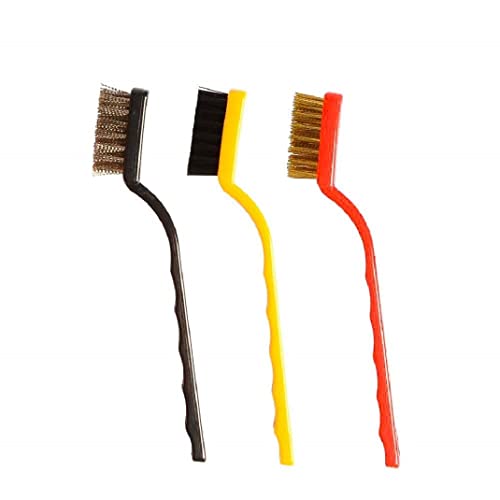 Image of Oblivion Mini Wire Brush Set 3 Pcs - Brass, Nylon & Stainless Steel Bristles for Bottle Cleaning, Bathroom, Sink, Tiles, Mesh Windows, Power Scrubber, Multi-Purpose Home Cleaning Tool