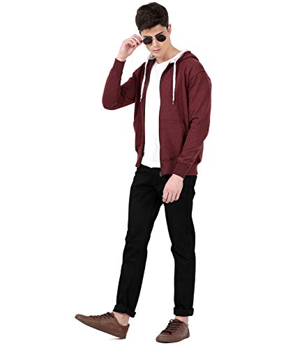 Image of Scott International Mens & Boys Cotton Loose Solid Hoodies Sweatshirt Gym Warm Travel Hoodies Pullover Stylish Winter Wear with Hood and Pockets Zipper Hoodie Maroon, Medium
