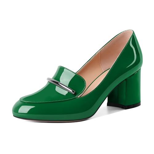 Image of Eldof Women's Pumps Block Heel Round Toe Slip On Chunky Loafer Heel Dress Shoes Pumps for Women 2.5 Inches