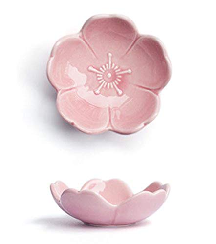 4Pcs Sakura Shaped Ceramics Seasoning Dishes Spice Dishes Salad Soy Sushi Wasabi Dipping Bowls, Tea Bag Holders #TOP3
