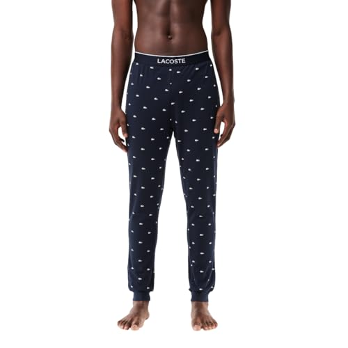 Lacoste Men's All Over Croc Print Pajama Pants, Navy Blue/White, Small