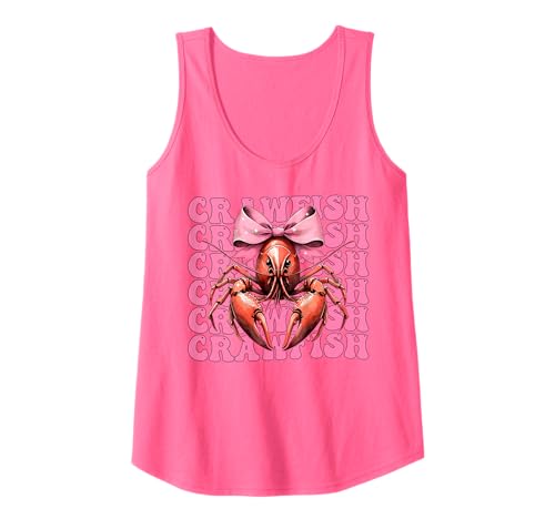 Coquette Bow Crawfish Crayfish Girl Mom Día de la Madre Rosa Camiseta sin Mangas