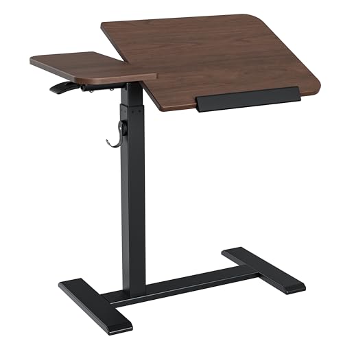 ETHU Laptoptisch Höhenverstellbarer, Multifunktionale Beistelltisch mit Neigbarer Arbeitsplatte und Eingelassenen Rollen, Mobiler Betttisch Ergonomischer Stehpult für Büro und Zuhause (Nussbaum)