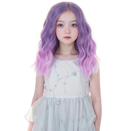 MEDO Purple Wig Kids Short Curly Lavender Purple Wig for Child 12inch Shoulder Length Synthetic Cosplay Halloween Party Costume