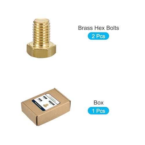 Image of METALLIXITY Hex Head Screw Bolt (1 /2-13x3 /4) 2Pcs, Brass Fully Threaded Solid Brass Hex Bolts Machine Screws - for Machinery Repair