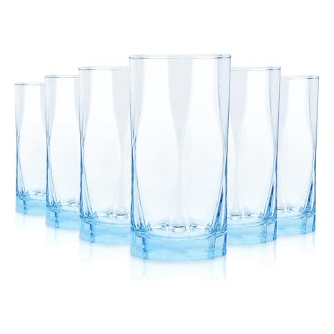 CREATIVELAND Geometric Shapes Glass Drinking Glasses Set of 6, 13.5 OZ Solid Blue Color Glass Tumbler Glassware for Water, Juice, Different Options for Home, Restaurant, Hotel, Bar Cover