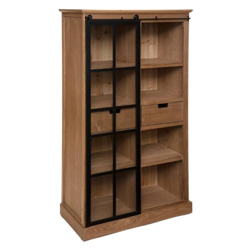 Atmosphera - Vitrine Bibliothèque Danik - Bois et Métal Noir, L 80 x P 40 x H 150 cm - avec Porte Coulissante, 2 Tiroirs - pour Salon, Cuisine