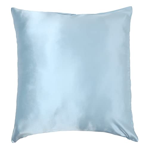 クッションカバー シルク100% 約45×45cm シルク サテン silk 絹 100% 19匁 16匁 ギフト かわいい おしゃれ 敏感肌 無地 花柄 人気 ファスナー ソファ ベッド インテリア カバー 母の日 (ライトブルー)
