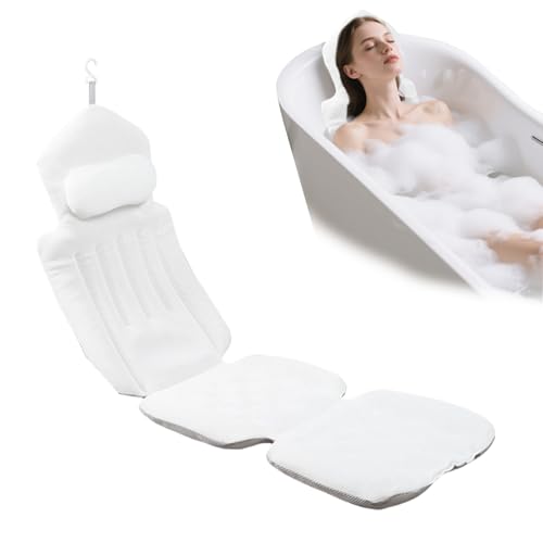 Almohada Bañera Completa 4 en 1 con Ventosas, Cojín Bañera Adultos Antideslizante 134x41cm, Soporte Cabeza, Espalda, Lumbar y Caderas, Accesorios para Bañera de Lujo