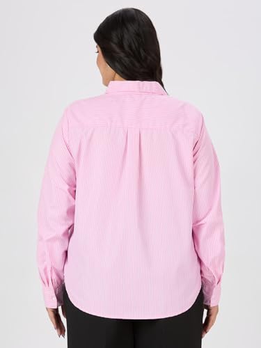 Image of Style Quotient Plus Women Blue and White Stripe Polycotton Regular Formal Shirt