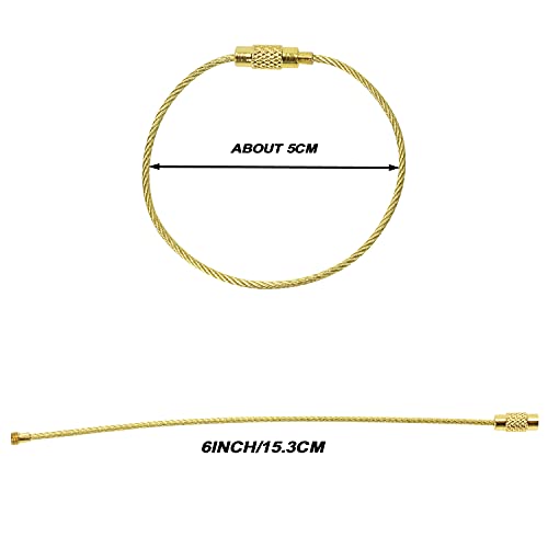 Mini Skater 6inch Key Rings Keychain Stainless Steel Wire Keychains Cable Heavy Duty Luggage Tags Loops Tag Keepers 1.5mm Tag Rope DIY Hanging Tool(12Pcs,Golden)3