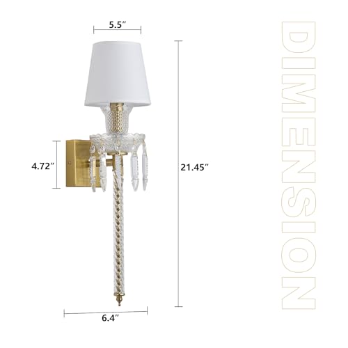 Image of Modern Crystal Wall Sconce with Linen Shade Vintage Crystal Gold Wall Light Modern Glass Golden Wall Lamp for Bedroom, Hallway, Living Room, Mirror