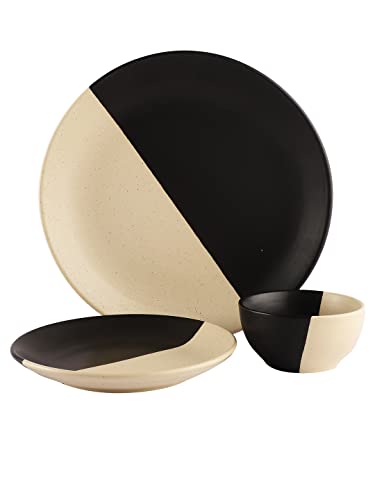 Image of Miah Decor Ceramic Handcrafted Dinner Set (Service for 1)-Pack of 3 [1 Dinner Plate,1 Quarter Plate, 1 Dinner Bowl] inchThe Raat Din Collection inch Microwave & Dishwasher Safe